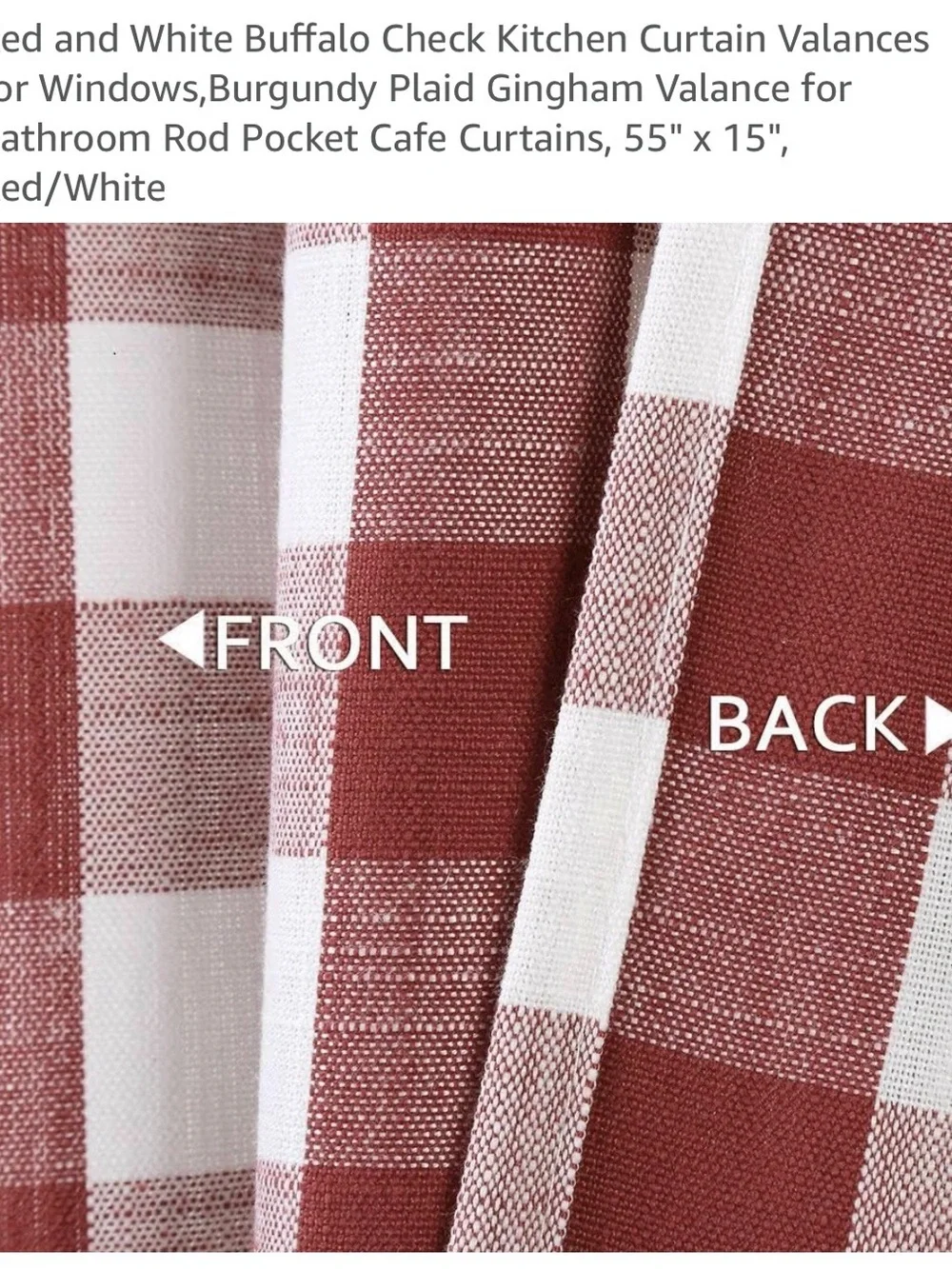 Source Unknown Red and White Gingham Buffalo Check Kitchen Valance